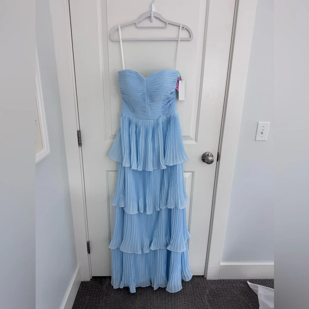 Oh Molly Light Blue Tiered Chiffon Dress - Picture 3 of 6